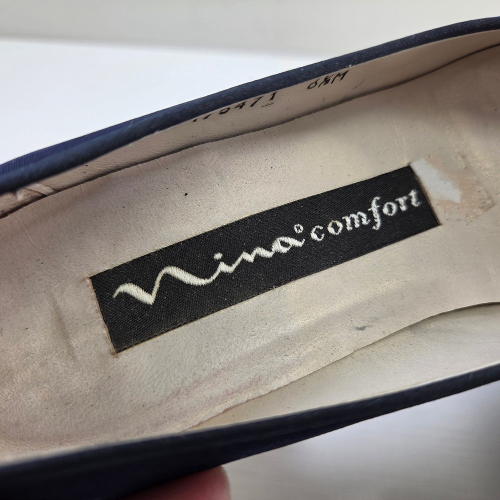 Nina Comfort Navy Blue Square Toe Bow Block Heel Pumps Made in Spain 6.5M - Picture 7 of 9